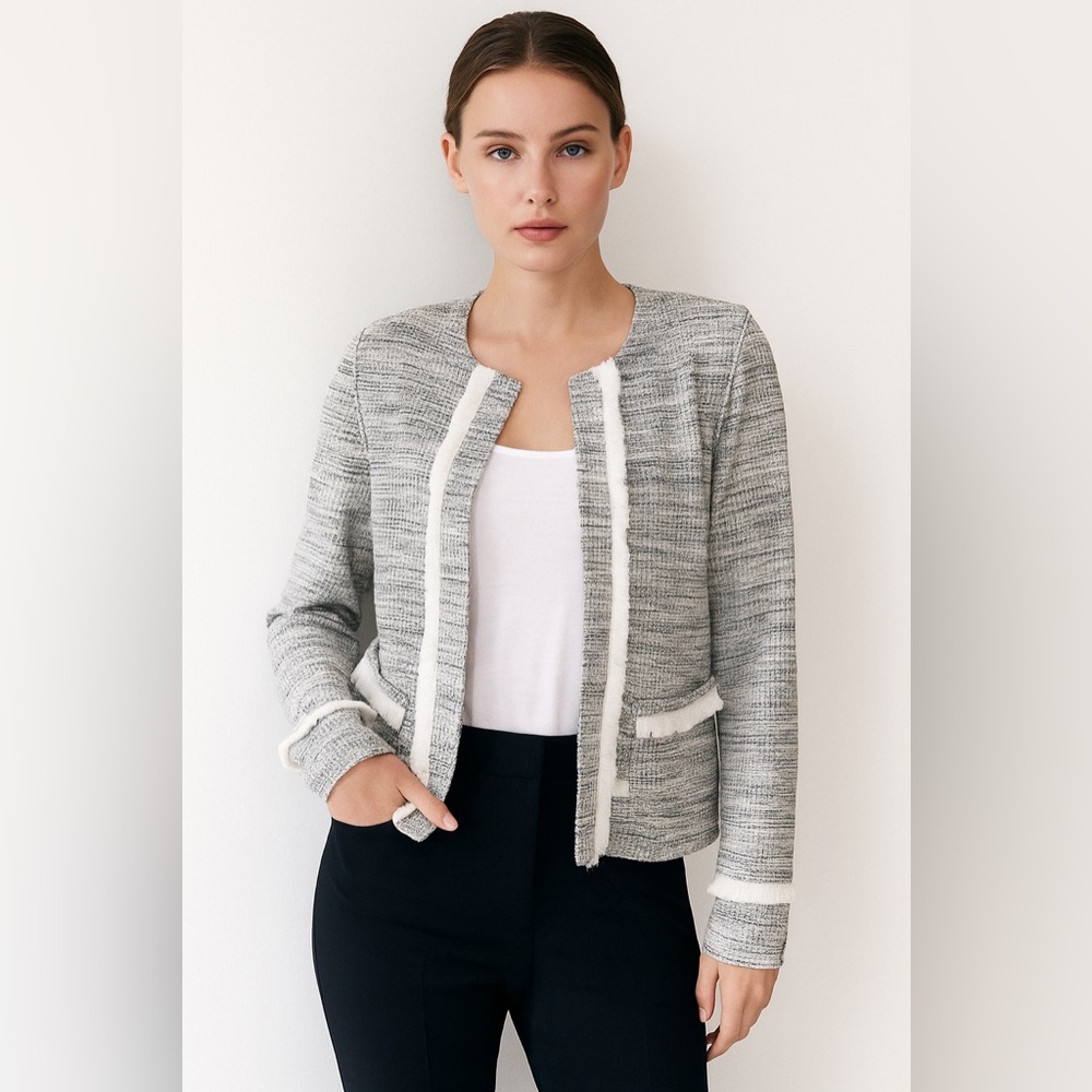 Club Monaco gray white collarless jacket blazer S